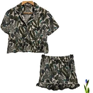 Tropical Leaf Print Pajama Set